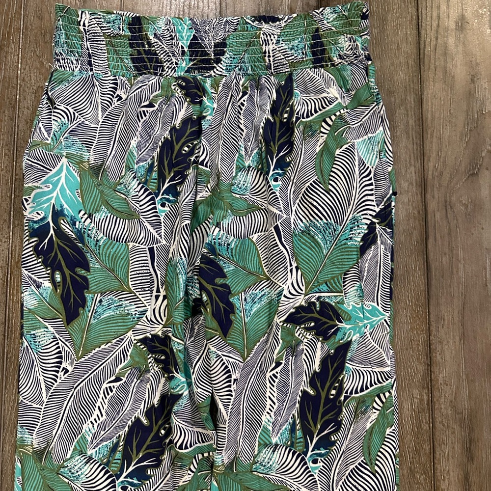 Roxy Green And Blue Leaf Pattern Harem Pants - image 7